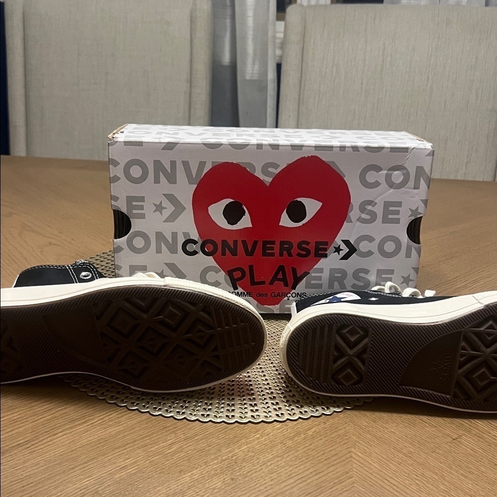 NWT CDG Converse Comme des Garcons Chucks Black White Red Heart W12/M10 - Picture 5 of 10